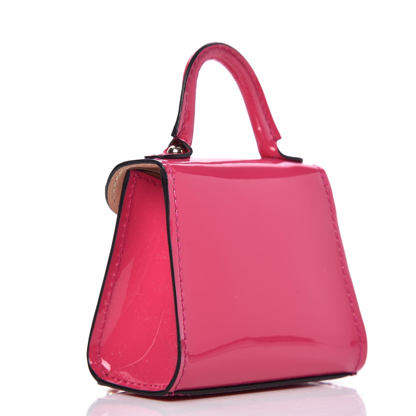 Patent Calfskin Mini Brillant Bag Charm Fuchsia