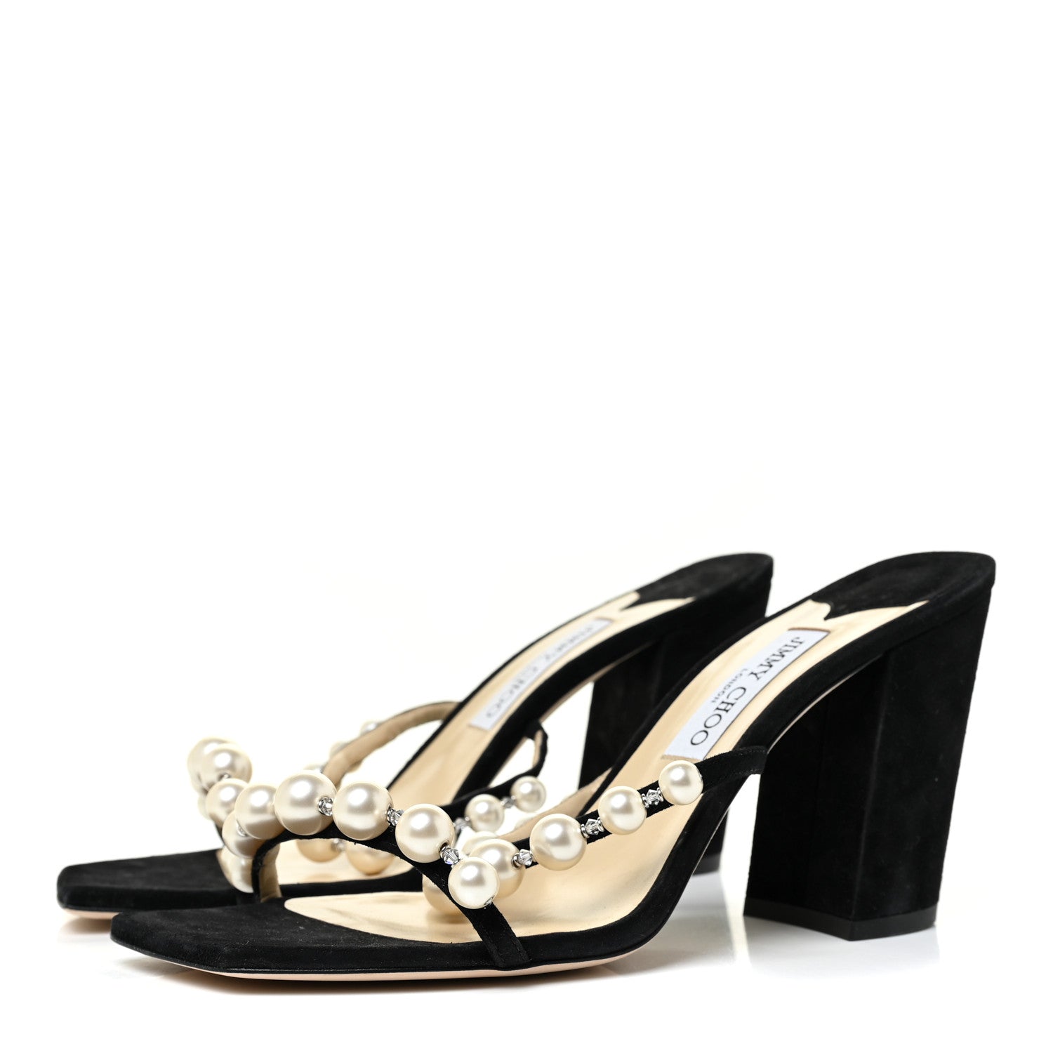Jimmy Choo Suede Amara 85 Pearl Block Heel Sandals 42 Black 3 of 9