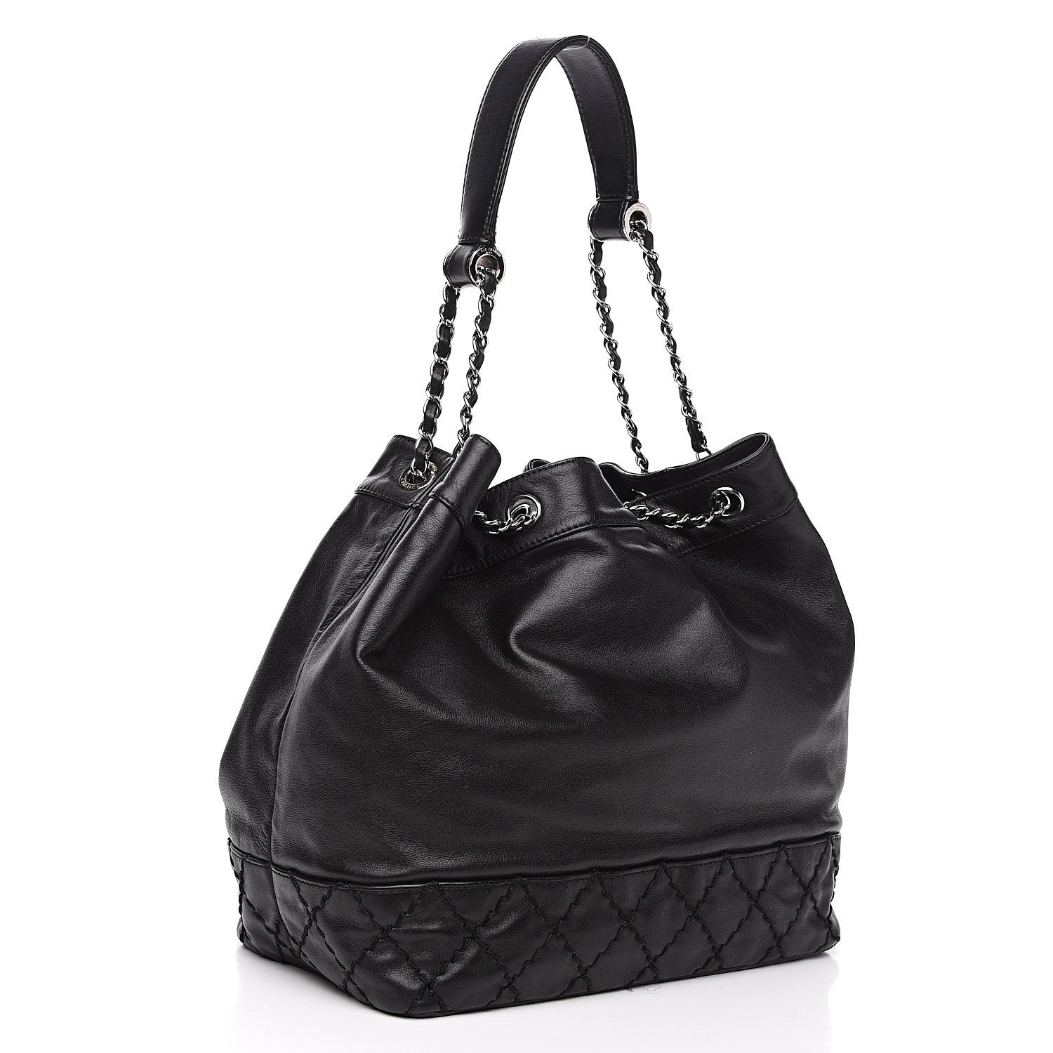 Chanel Calfskin Drawstring CC Bucket Bag Black 2 of 11