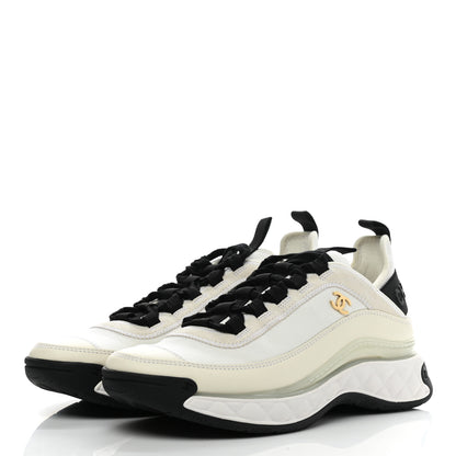 Chanel Velvet Calfskin Mixed Fibers CC Sneakers 38.5 Ivory Black 3 of 9