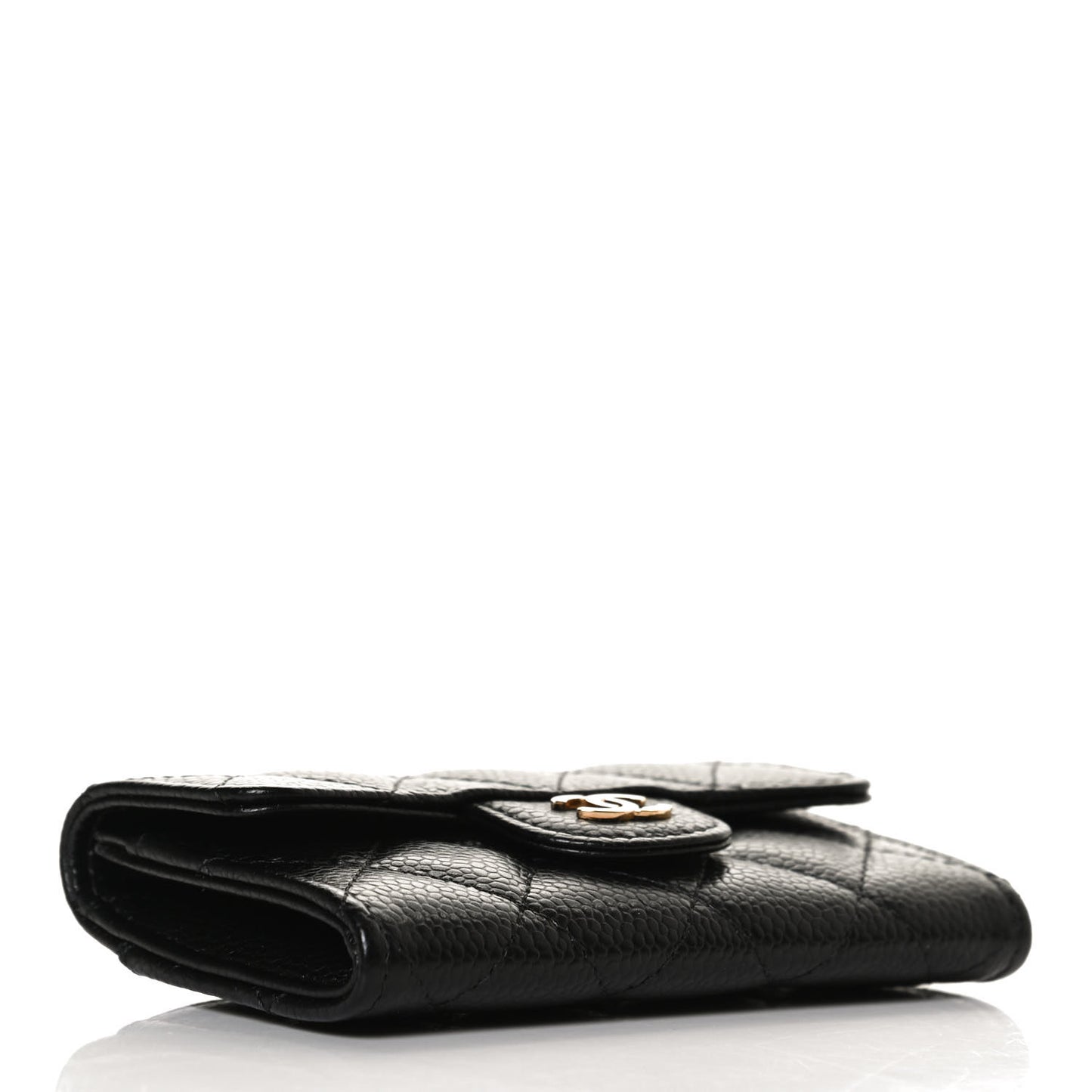 Caviar Quilted Flap Card Holder Wallet Black
