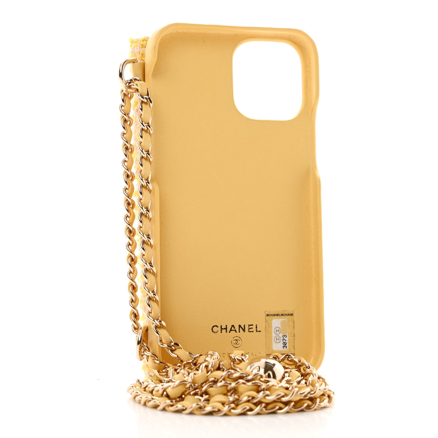 Chanel Tweed Quilted iPhone XII Pro Max Case With Chain Yellow Pink 3 of 11