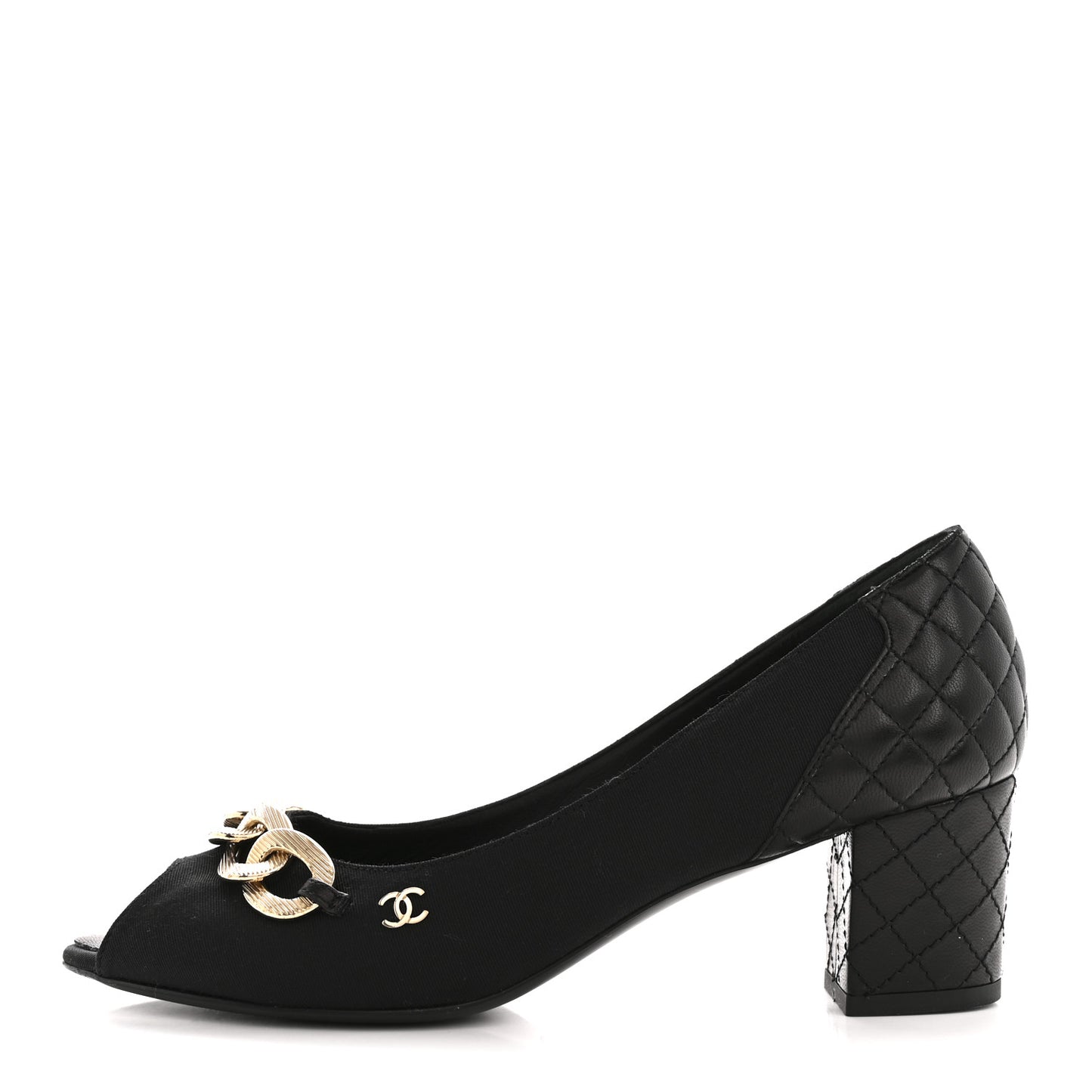 Nylon Lambskin Quilted Chain CC Pumps 37 Black