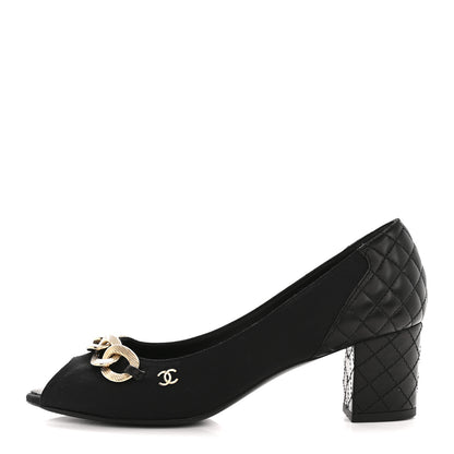 Chanel Nylon Lambskin Quilted Chain CC Pumps 37 Black 1 of 11