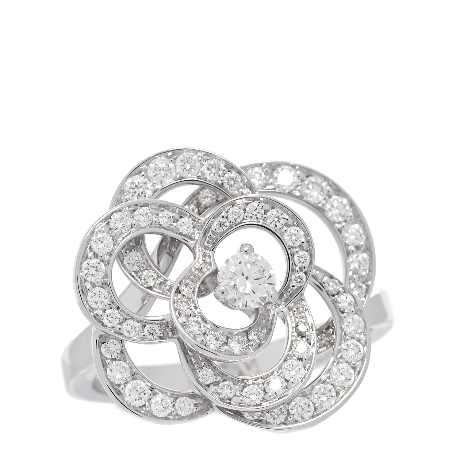 Chanel 18K White Gold Diamond Fil de Camelia Ring 54 6.75 1 of 6