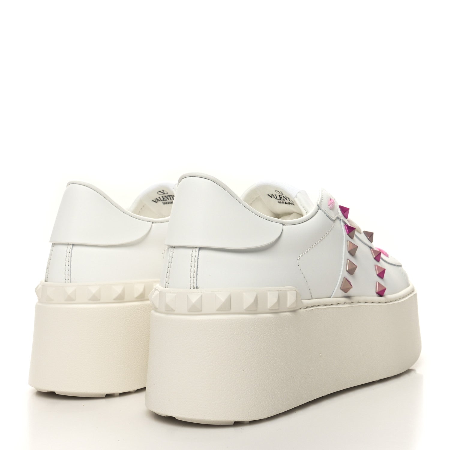 Valentino Garavani Calfskin Rockstud Untitled 57mm Platform Sneakers 38.5 White Pink PP 4 of 8