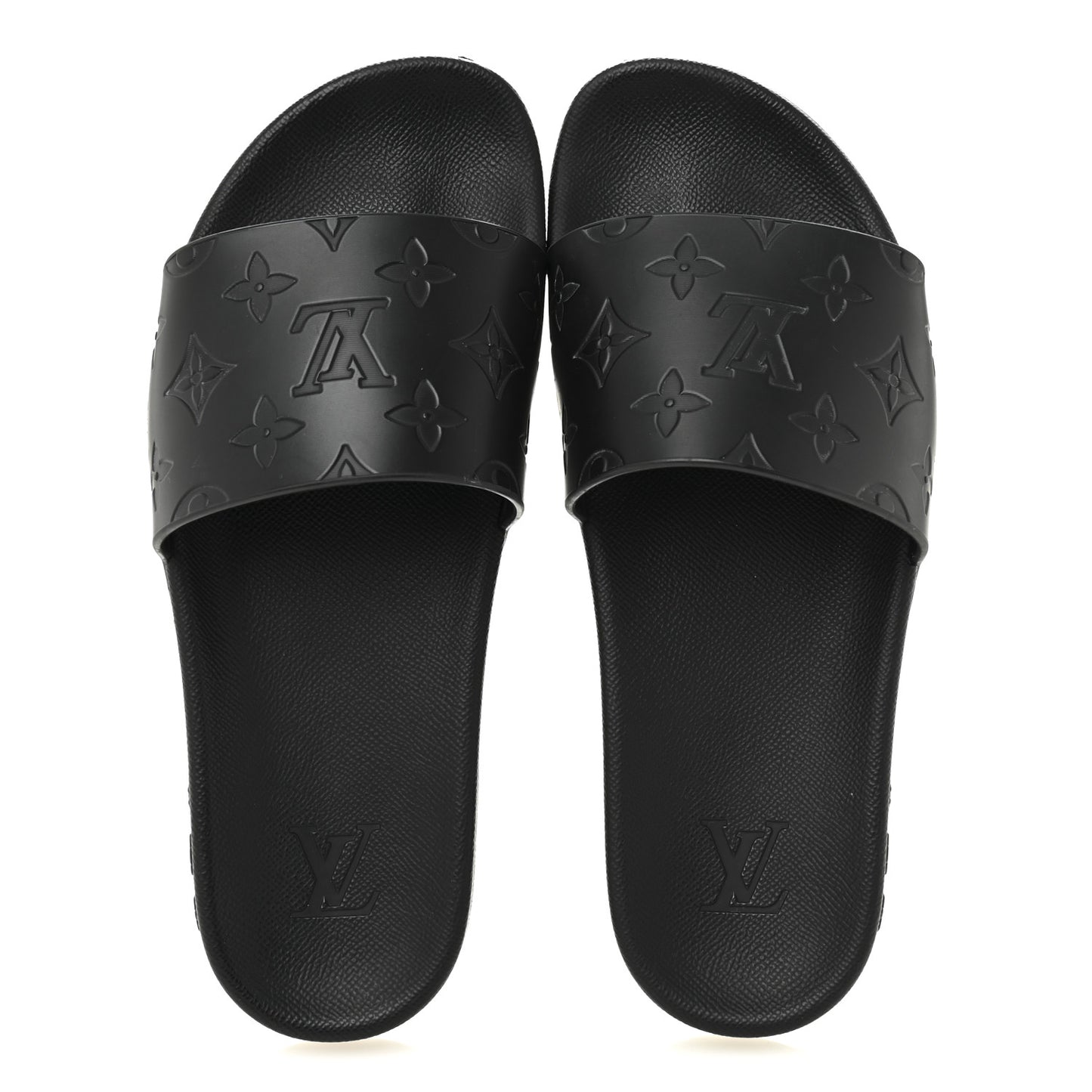Rubber Embossed Monogram Mens Waterfront Mules 7.5 Black