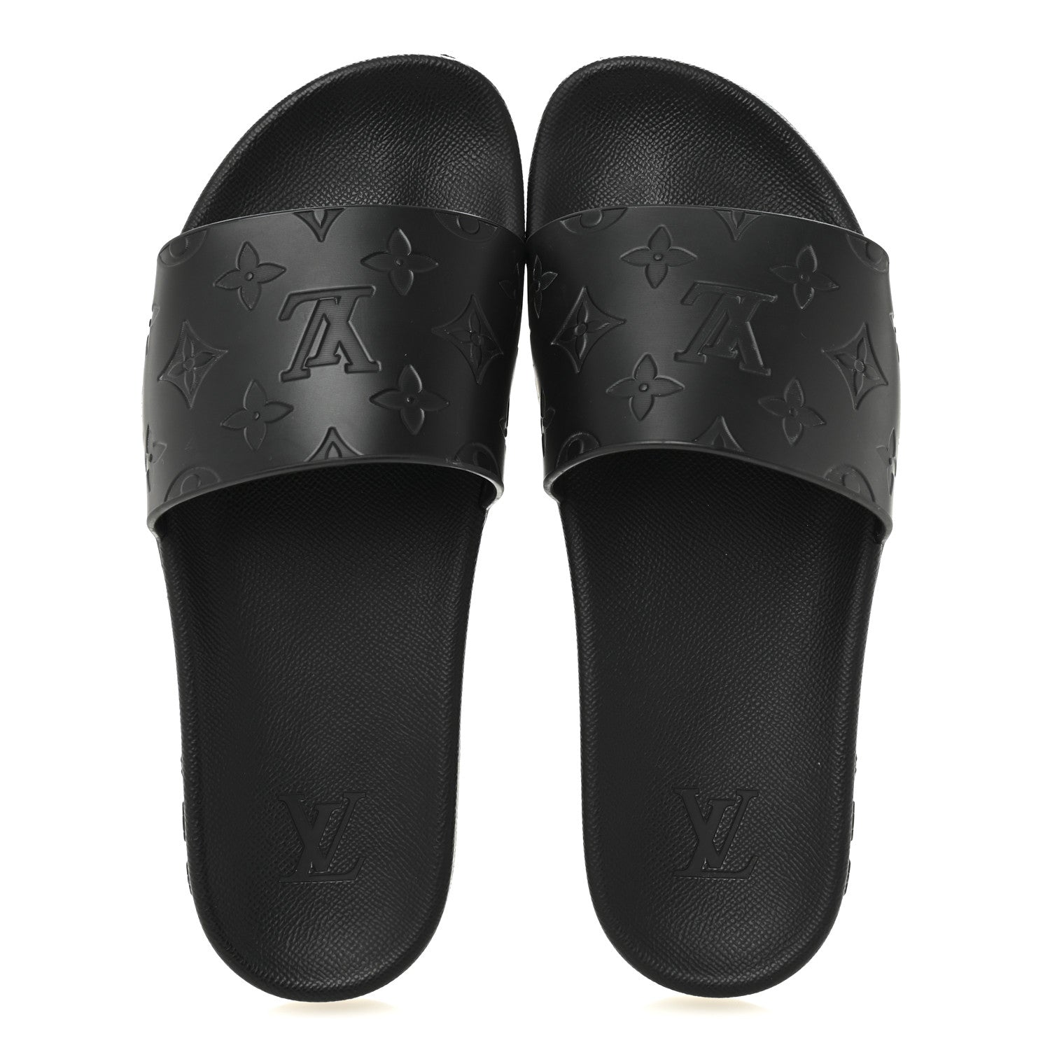 Louis Vuitton Rubber Embossed Monogram Mens Waterfront Mules 7.5 Black 2 of 8