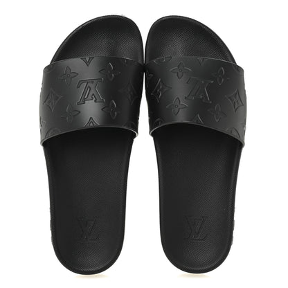 Louis Vuitton Rubber Embossed Monogram Mens Waterfront Mules 7.5 Black 2 of 8