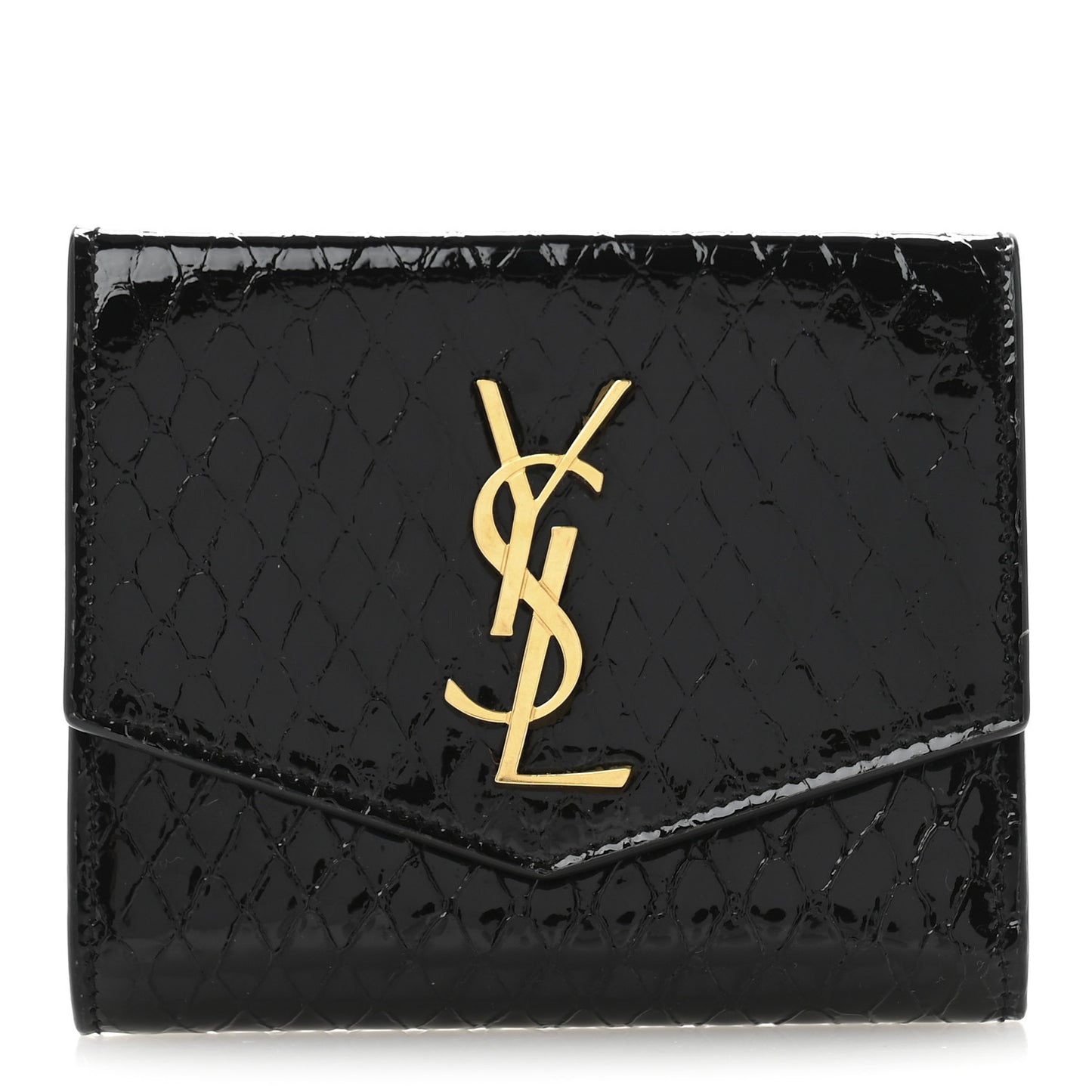 Patent Calfskin Snakeskin Embossed Uptown Monogram Card Case Black