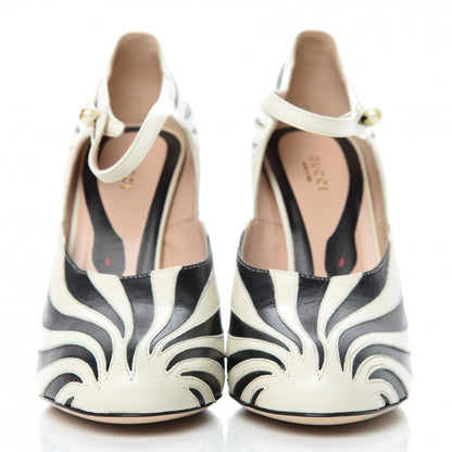 Gucci Malaga Kid Zebra Inlay Lesley Mary Jane Pumps 39 Mystic White Black 2 of 12