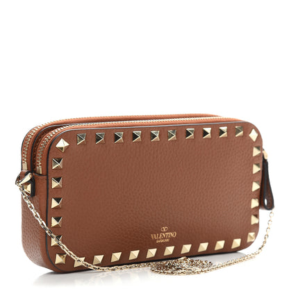 Valentino Garavani Pebbled Calfskin Rockstud Chain Pouch Shoulder Bag Bright Cognac 3 of 9