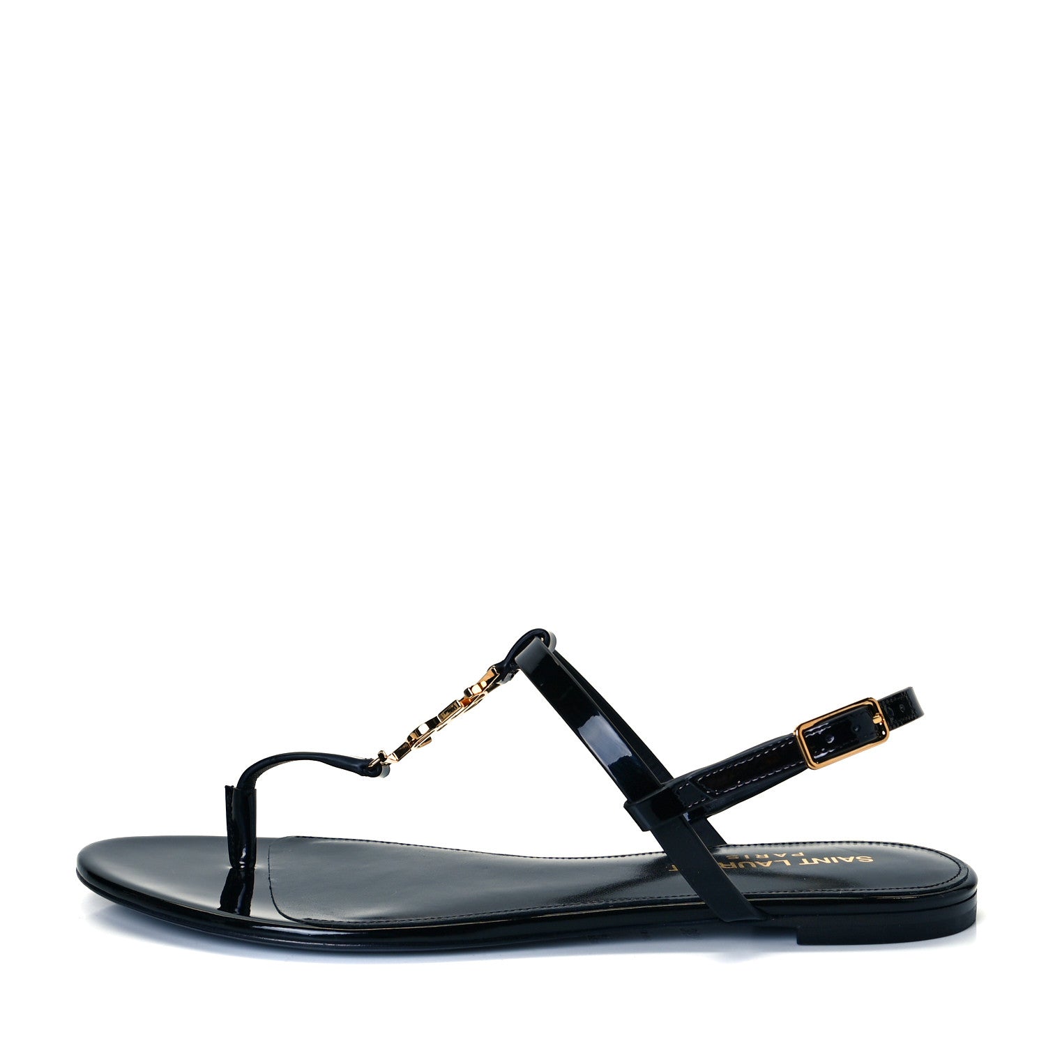 Saint Laurent Patent Calfskin Cassandra Monogram Sandals 36.5 Black 1 of 10