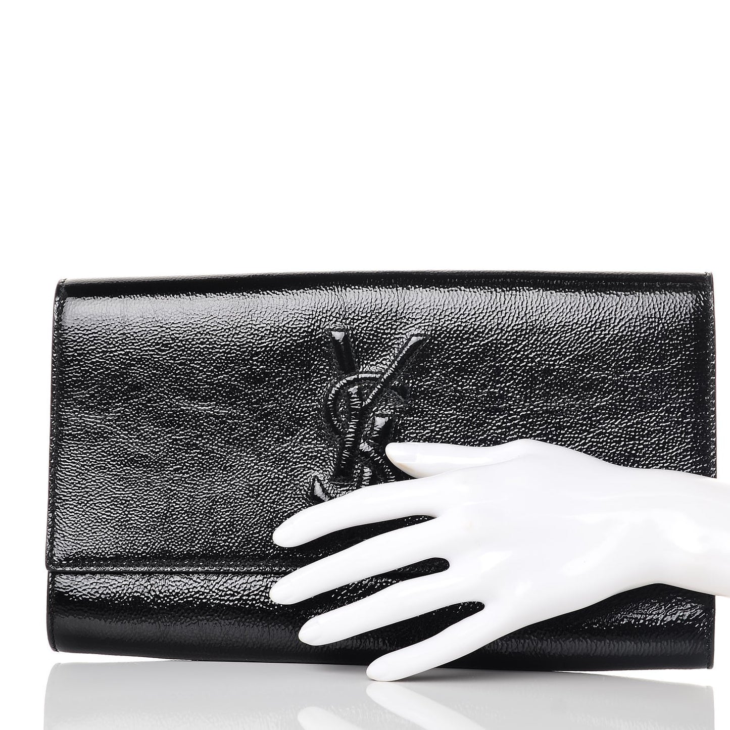Textured Patent Monogram Large Belle De Jour Clutch Black