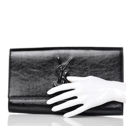 Saint Laurent Textured Patent Monogram Large Belle De Jour Clutch Black 2 of 8