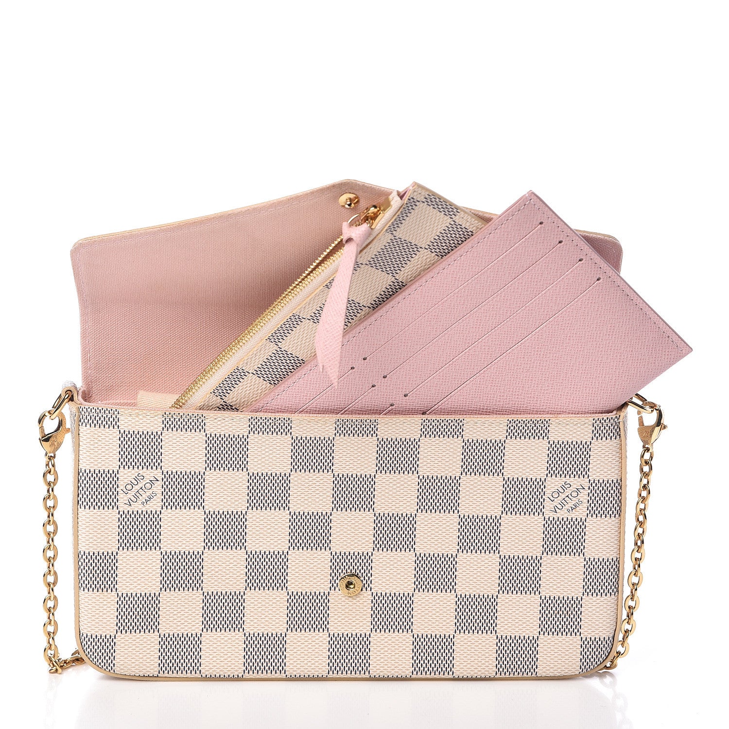 Louis Vuitton Damier Azur Pochette Felicie Chain Wallet Rose Ballerine 3 of 11