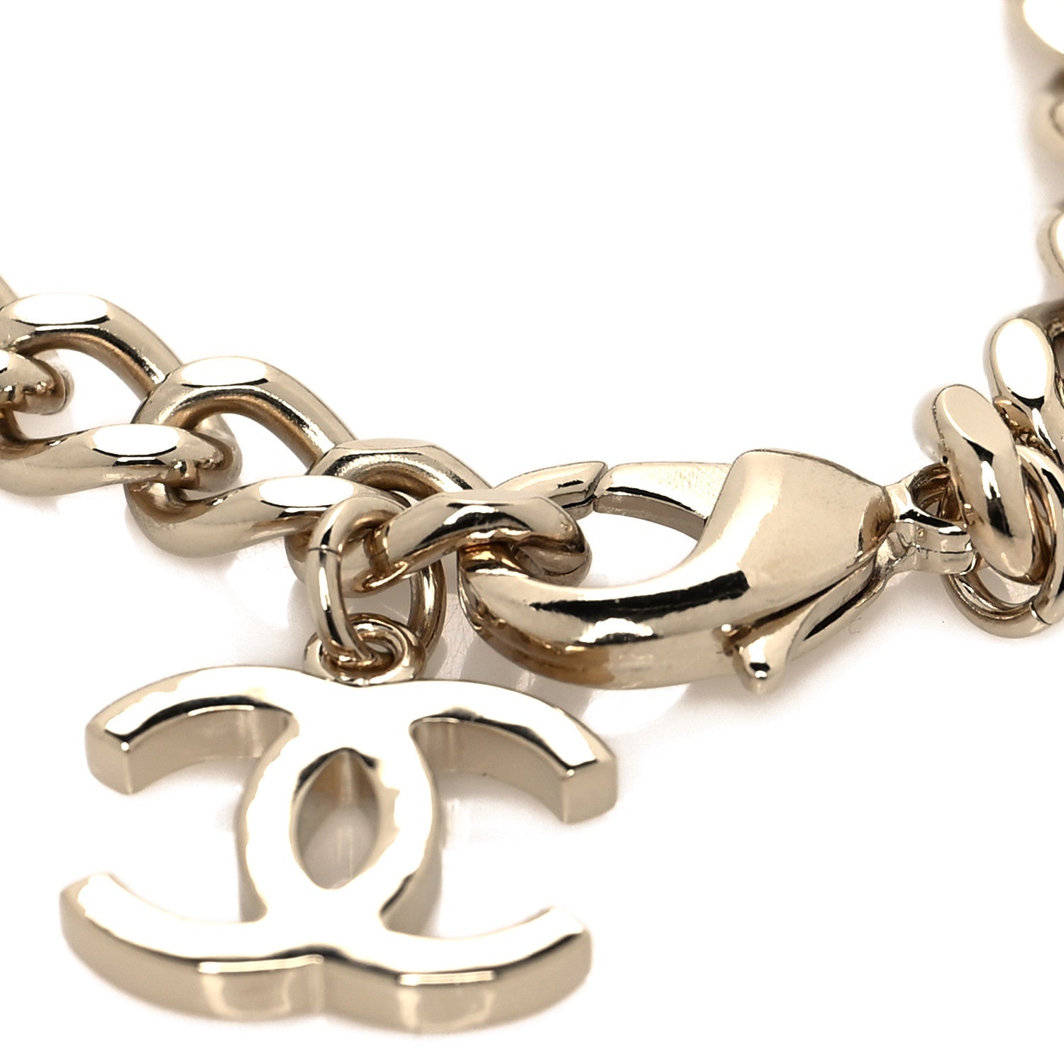 Chanel Enamel Metal CC Chain Bracelet Gold White 4 of 5