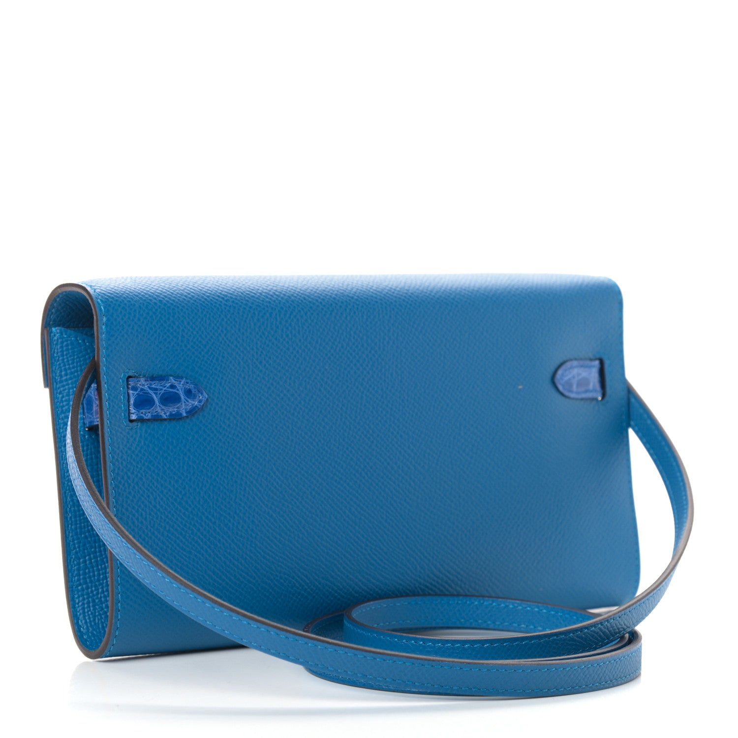 Hermes Epsom Shiny Alligator Touch Kelly Wallet To Go Bleu Frida 4 of 9