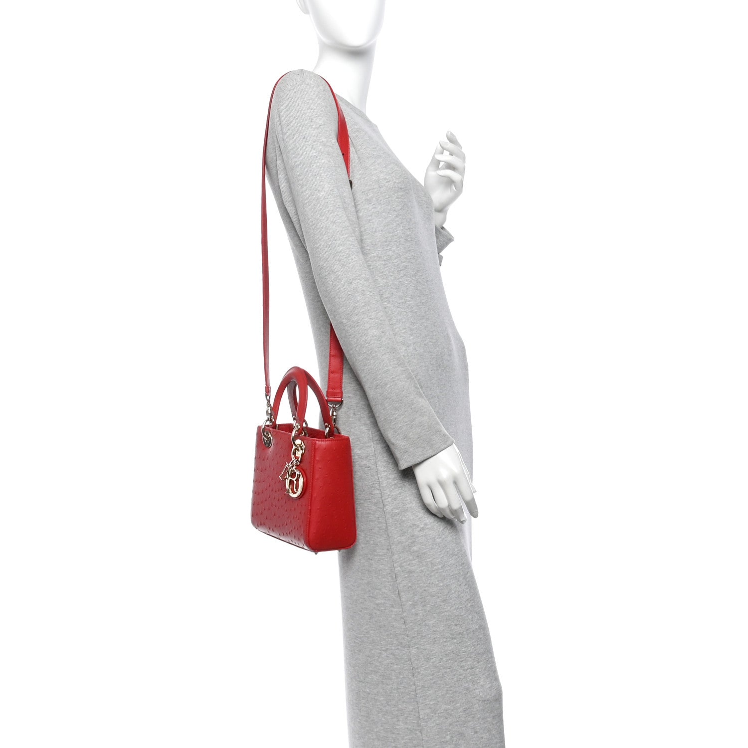 Christian Dior Ostrich Small Lady Dior Red 2 of 9