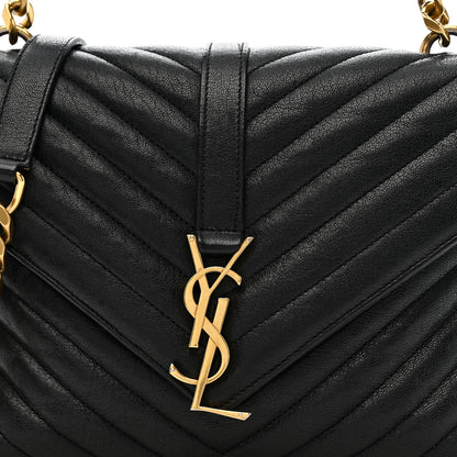 Saint Laurent Sheepskin Matelasse Chevron Monogram Medium College Bag Black 8 of 9