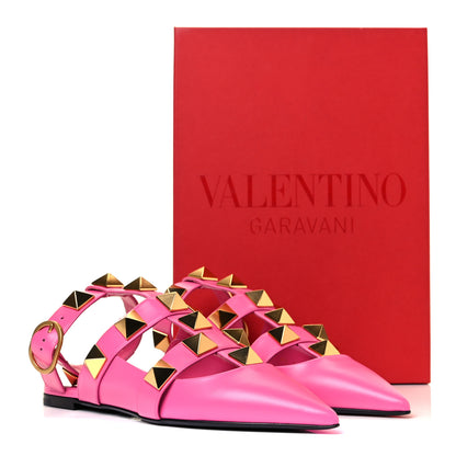 Valentino Garavani Calfskin Roman Stud Ankle Strap Flat Mules 38.5 Feminine Pink 9 of 9