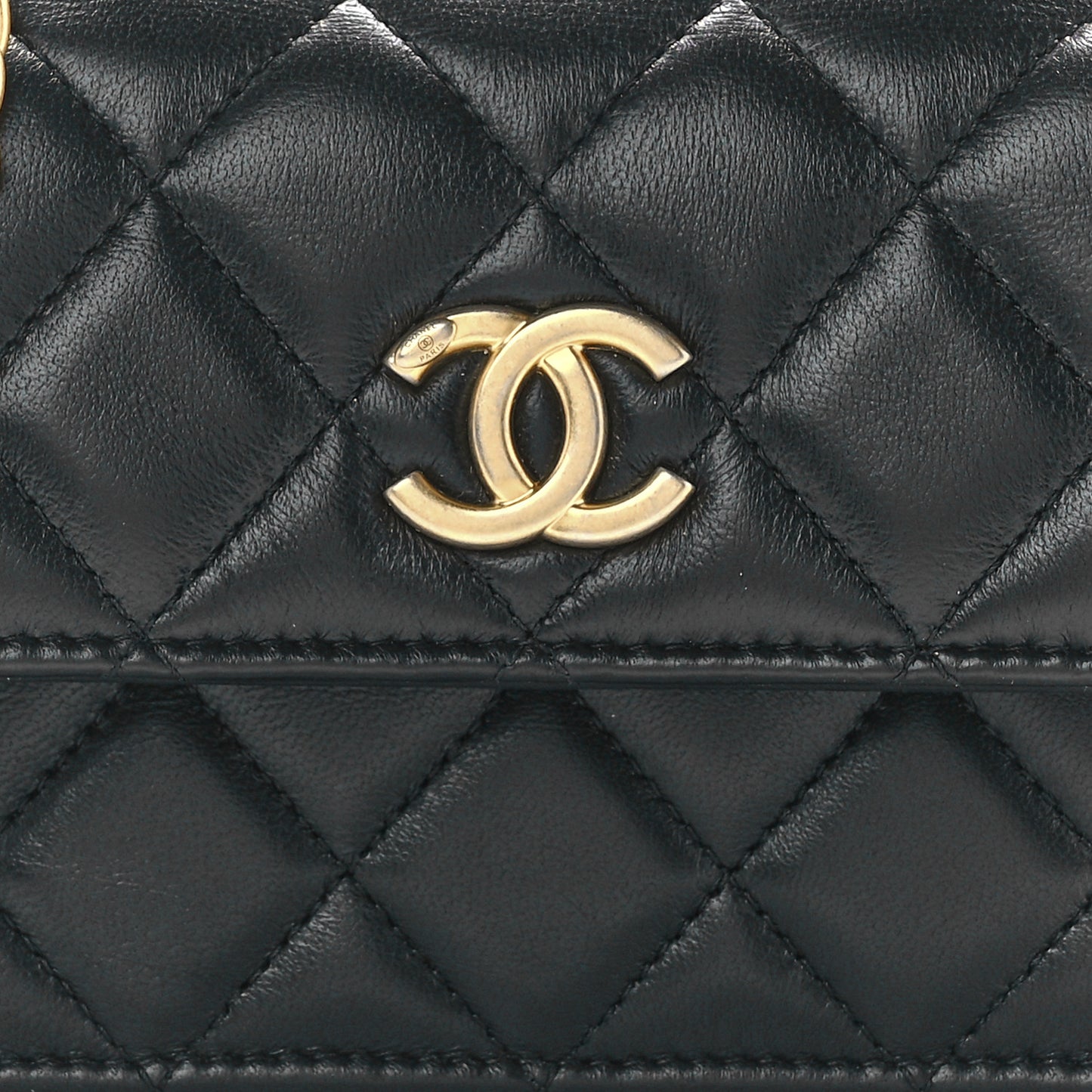 Lambskin Quilted Chain Top Handle Clutch With Chain Black