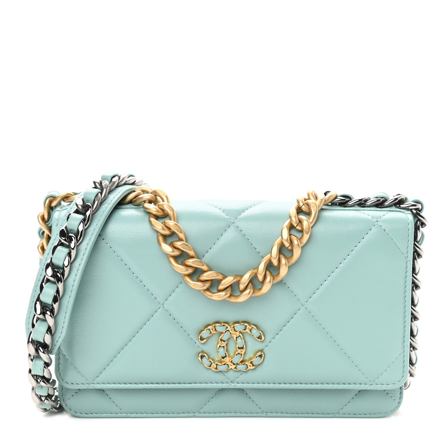 Chanel Lambskin Quilted Chanel 19 Wallet On Chain WOC Light Blue 1 of 10