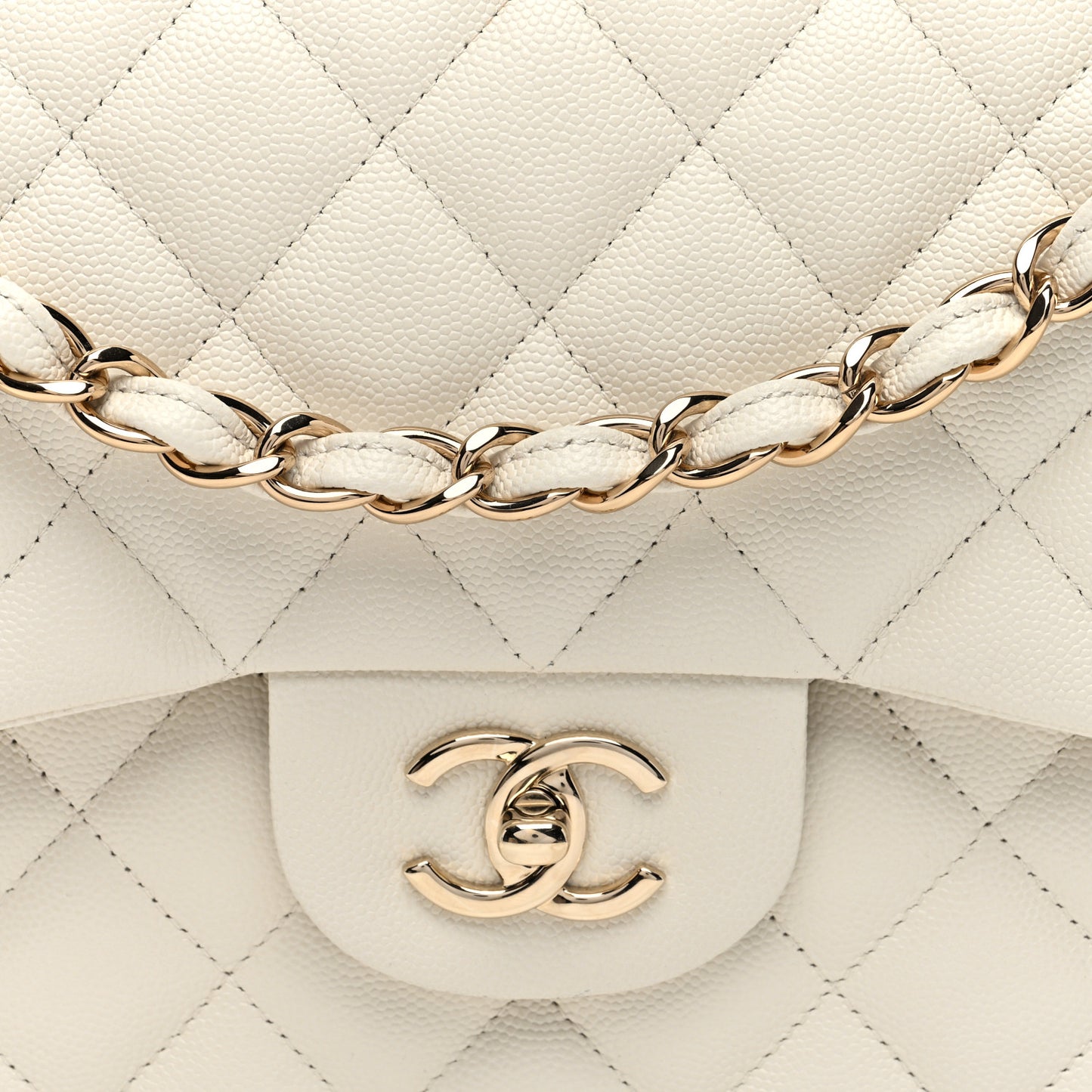 Caviar Quilted Jumbo Double Flap White