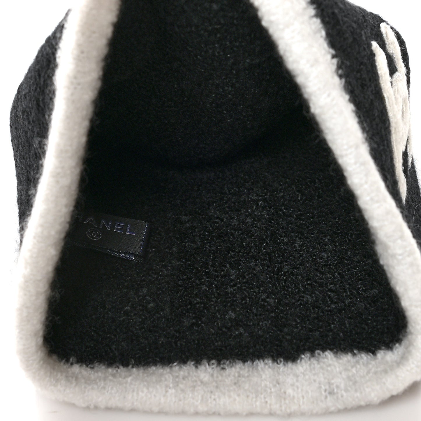 Cashmere Silk CC Beanie Hat Black White