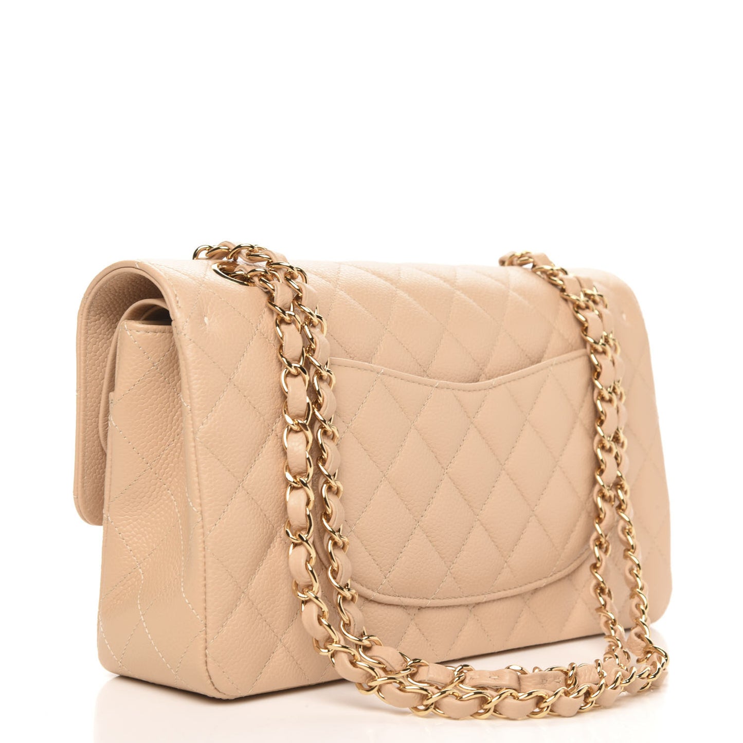 Caviar Quilted Medium Double Flap Beige