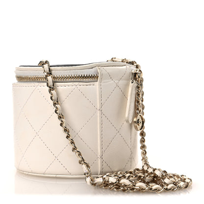 Chanel Lambskin Quilted Round Small Vanity Case With Chain White Black 3 of 13