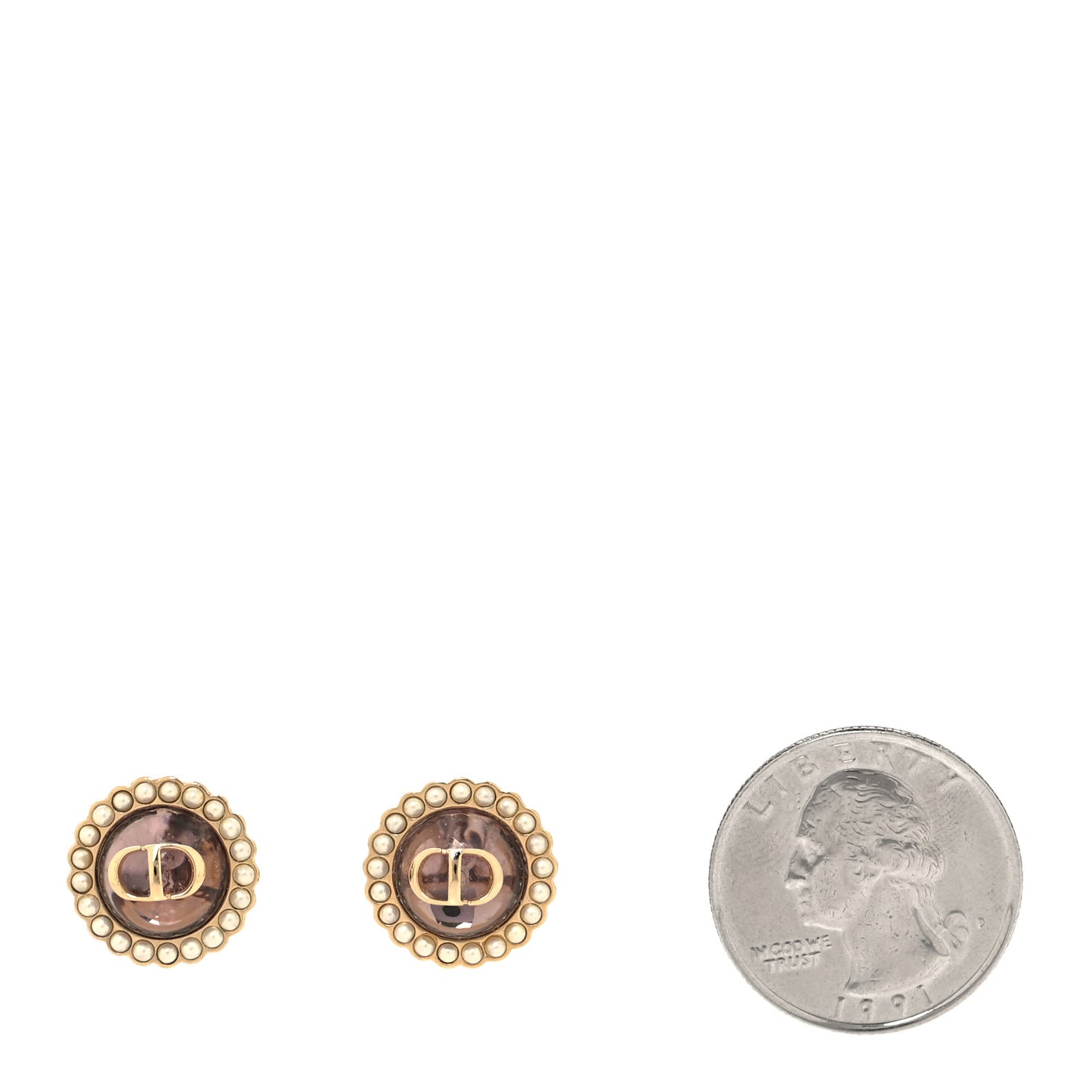 Resin Pearl Glass Logo Earrings Gold Pink