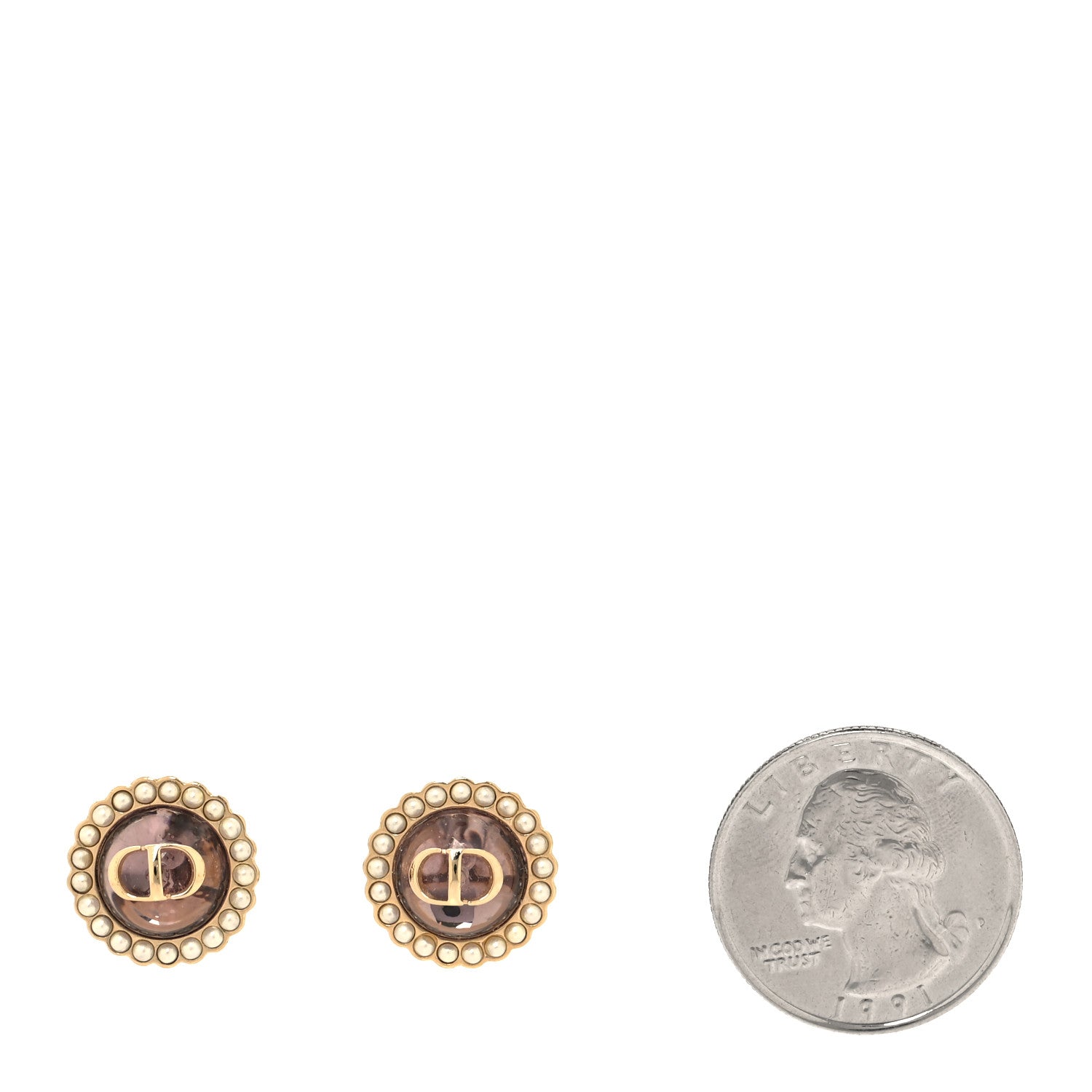 Christian Dior Resin Pearl Glass Logo Earrings Gold Pink 2 of 5