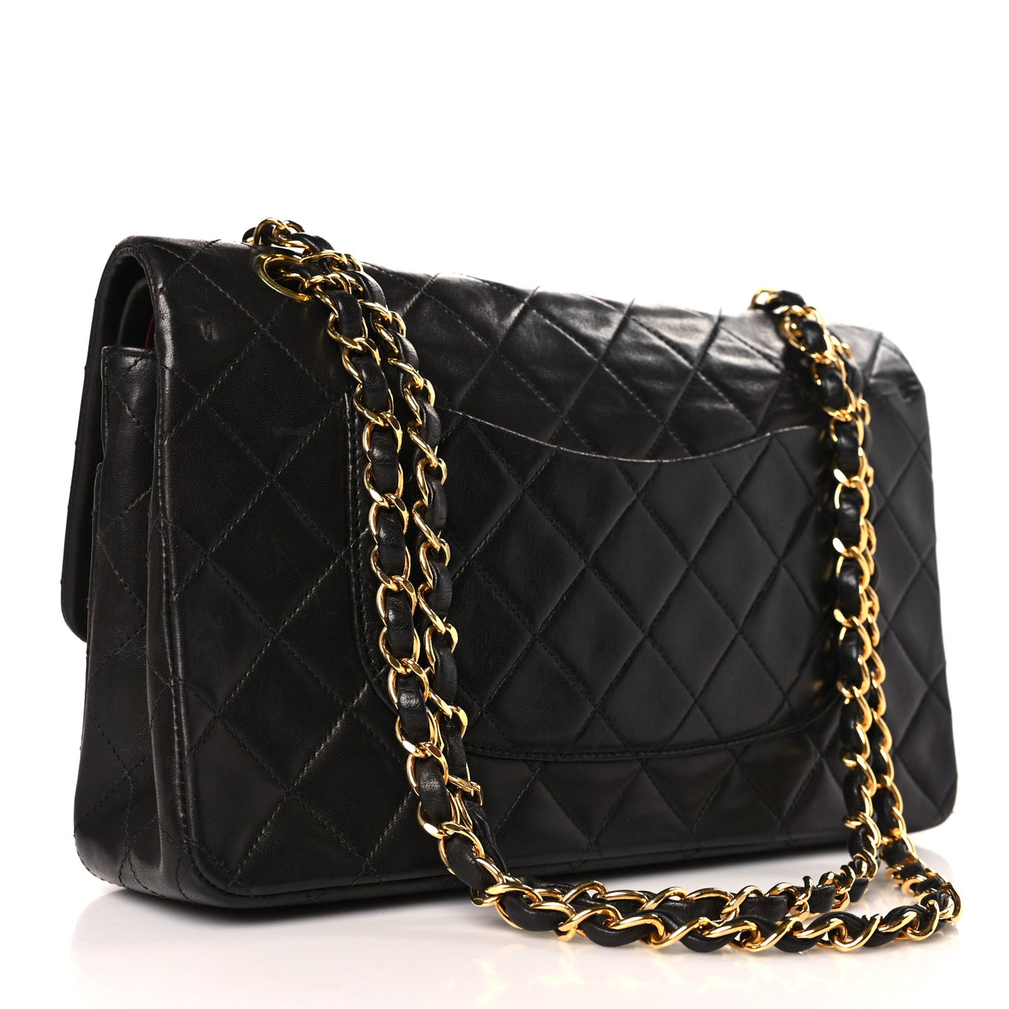 Lambskin Quilted Medium Double Flap Black