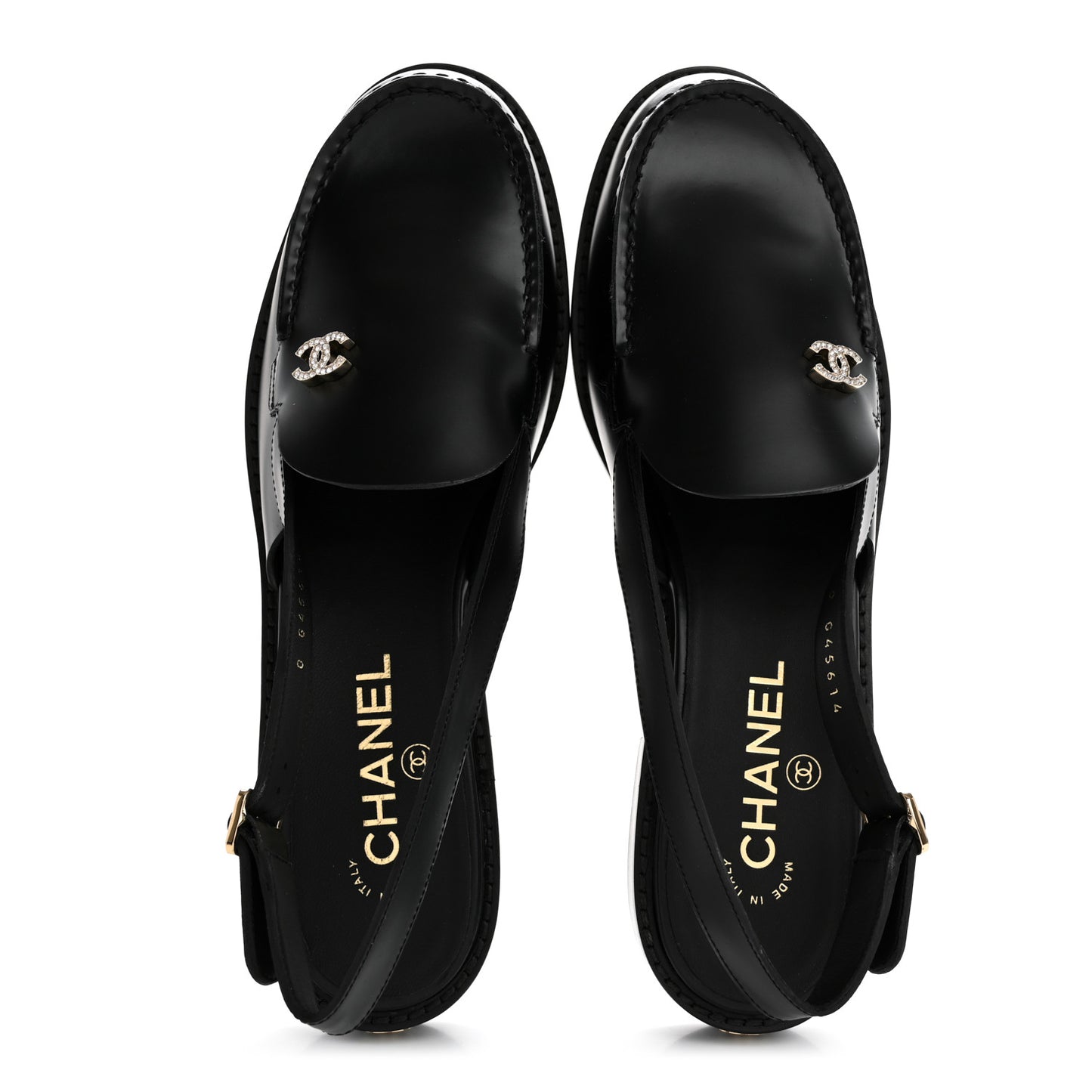 Calfskin Crystal Slingback Loafers 39 Black