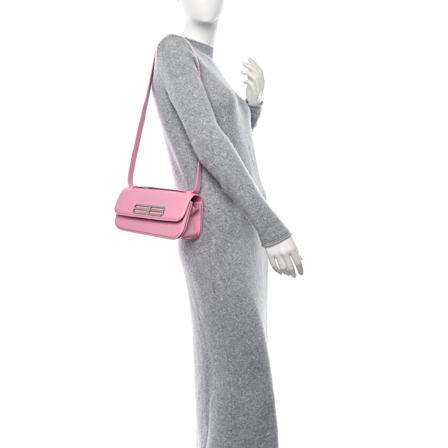 Calfskin Stripe Embossed Small Gossip Bag Candy Pink