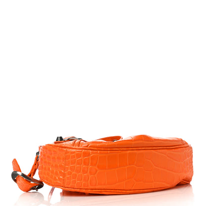 Balenciaga Extra Supple Calfskin Crocodile Embossed Le Cagole Shoulder Bag XS Pop Orange 3 of 9
