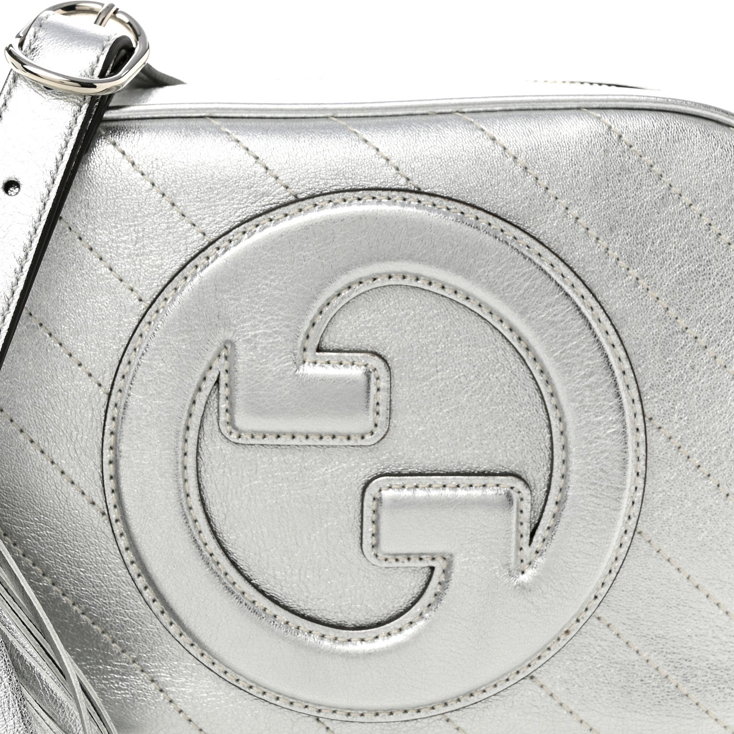 Gucci Metallic Sakai Be Green Calfskin Diagonal Stitched Small Blondie Shoulder Bag Silver 8 of 10