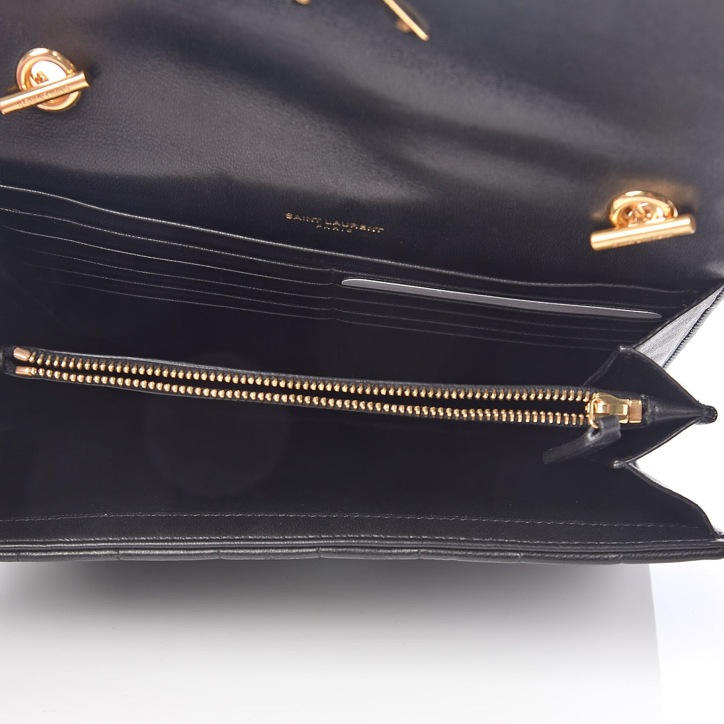 Lambskin Matelasse Monogram Vicky Chain Wallet Black