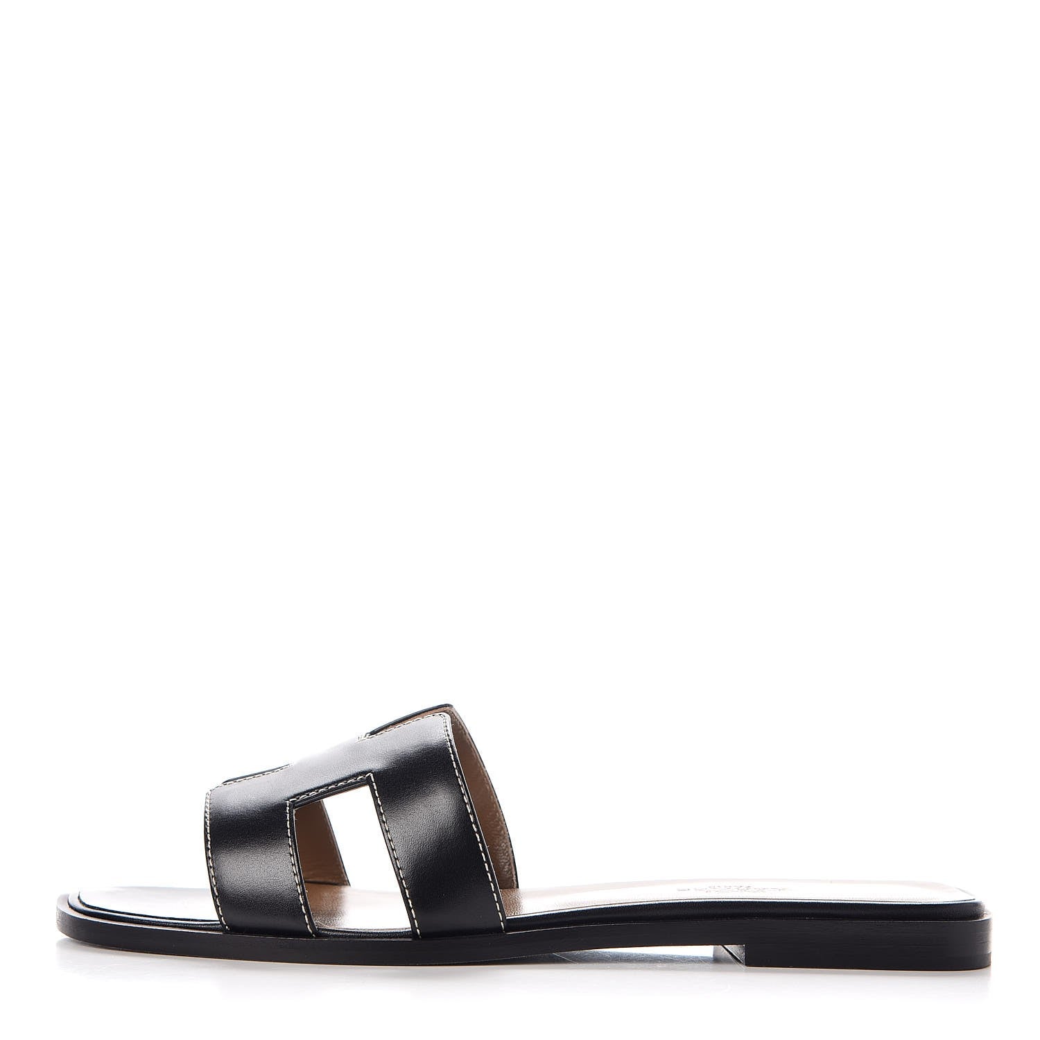 Hermes Box Calfskin Oran Sandals 37.5 Black 1 of 8