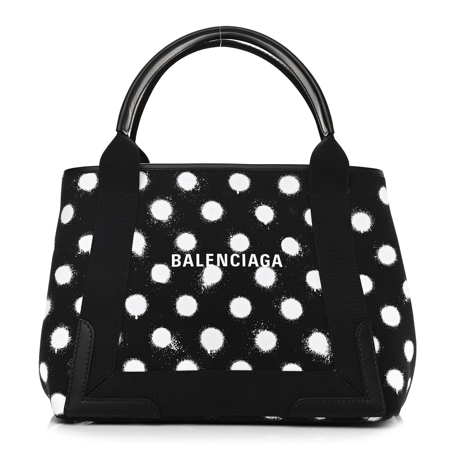 Cotton Canvas Spray Polka Dot S Navy Cabas Black White