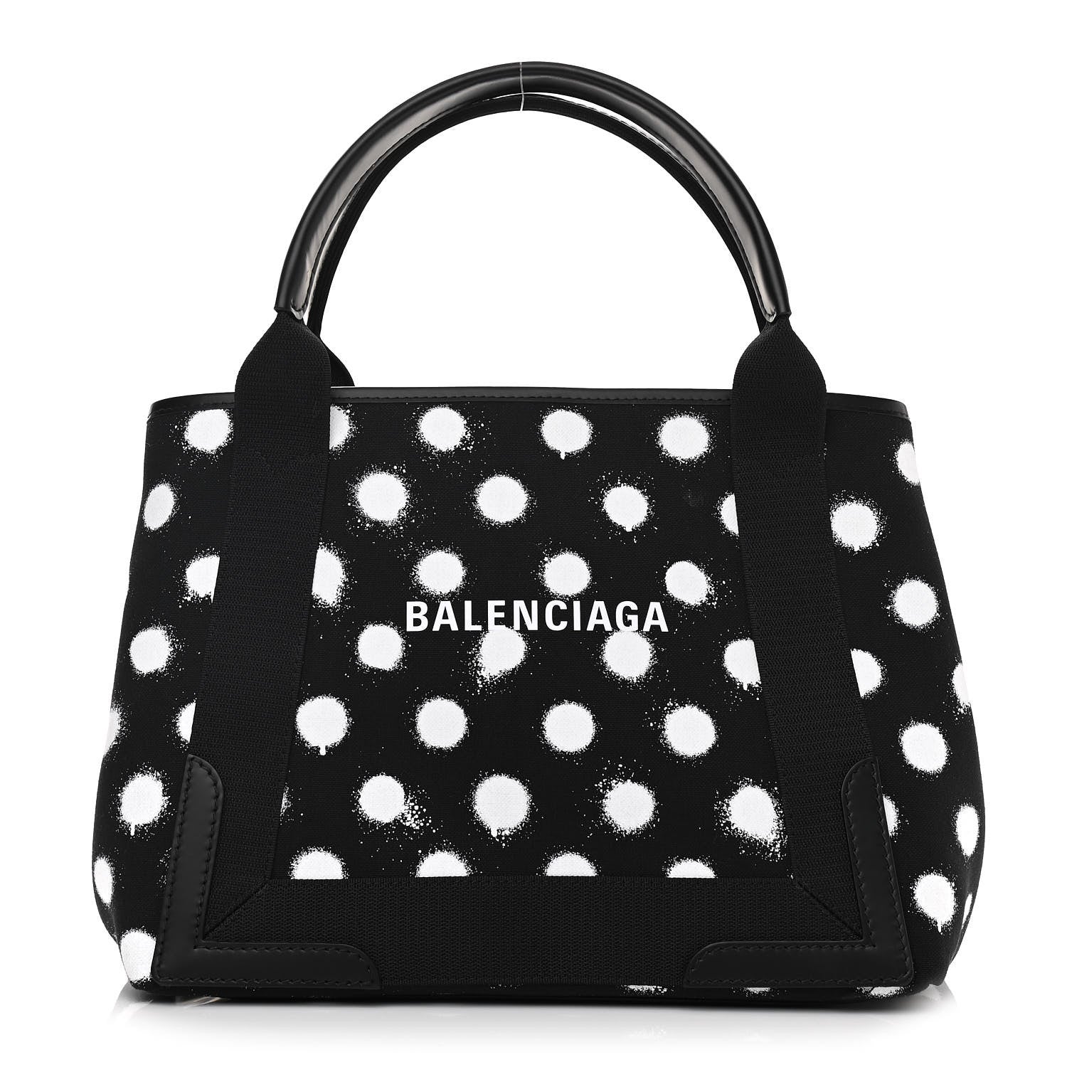 Balenciaga Cotton Canvas Spray Polka Dot S Navy Cabas Black White 3 of 11