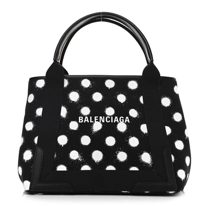 Balenciaga Cotton Canvas Spray Polka Dot S Navy Cabas Black White 3 of 11