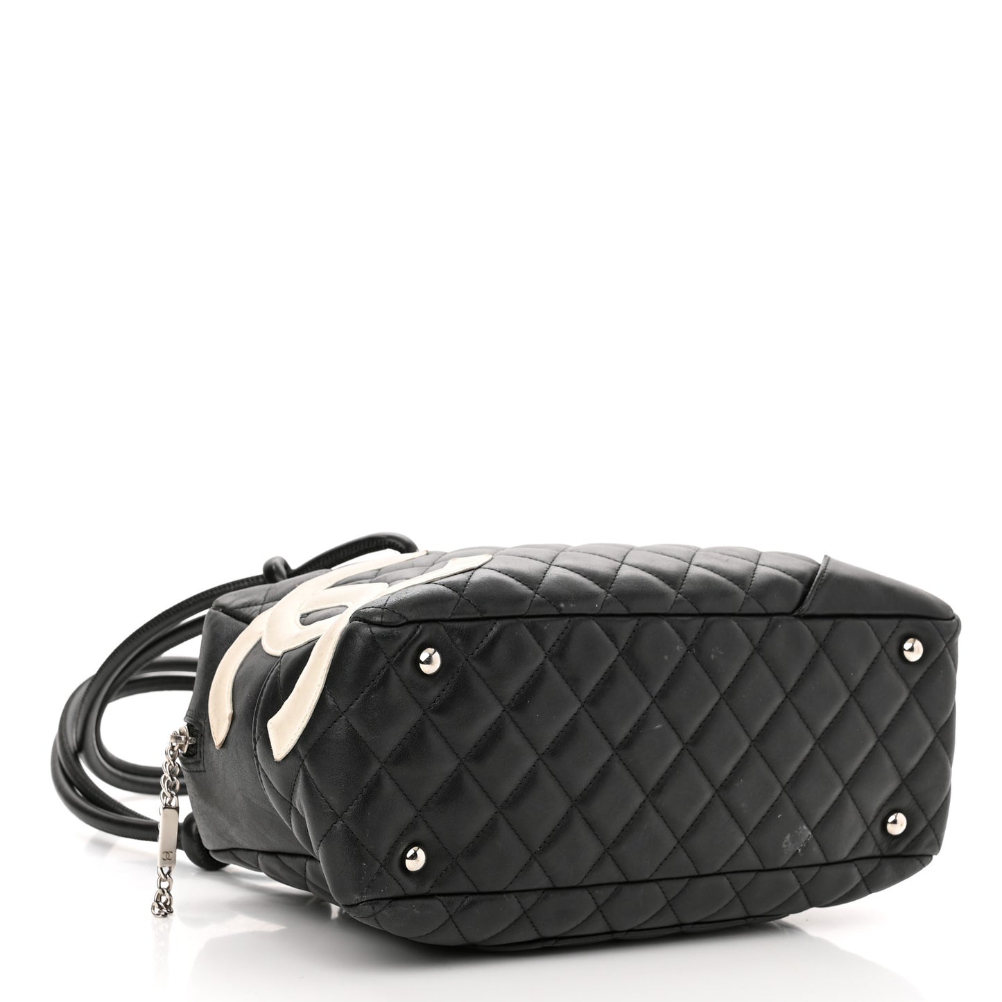 Calfskin Quilted Large Cambon Bowler Black White