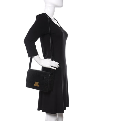 Saint Laurent Calfskin Crocodile Embossed Medium Bellechasse Satchel Black 2 of 11