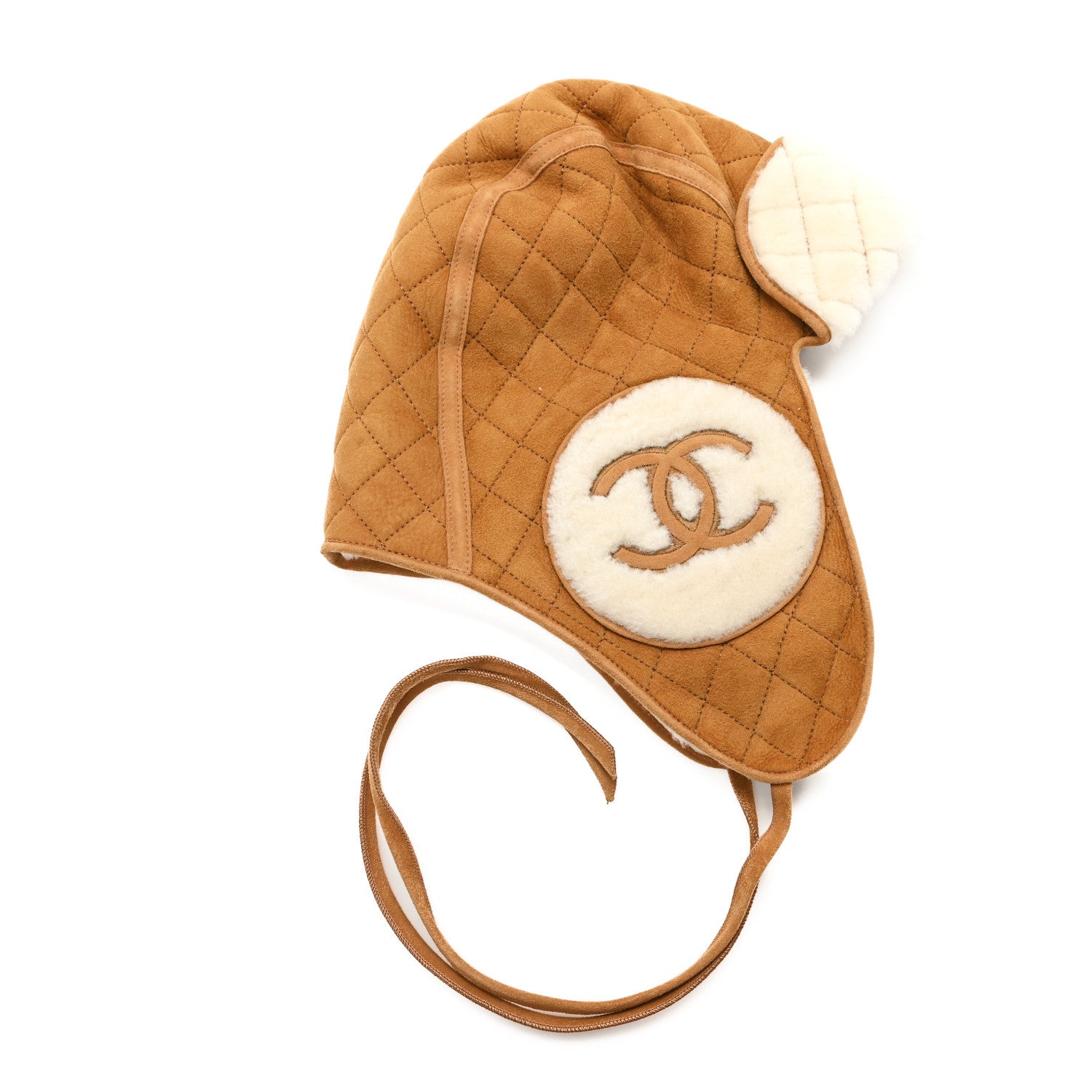 Chanel Lambskin Shearling Quilted CC Trapper Hat Brown 1702044