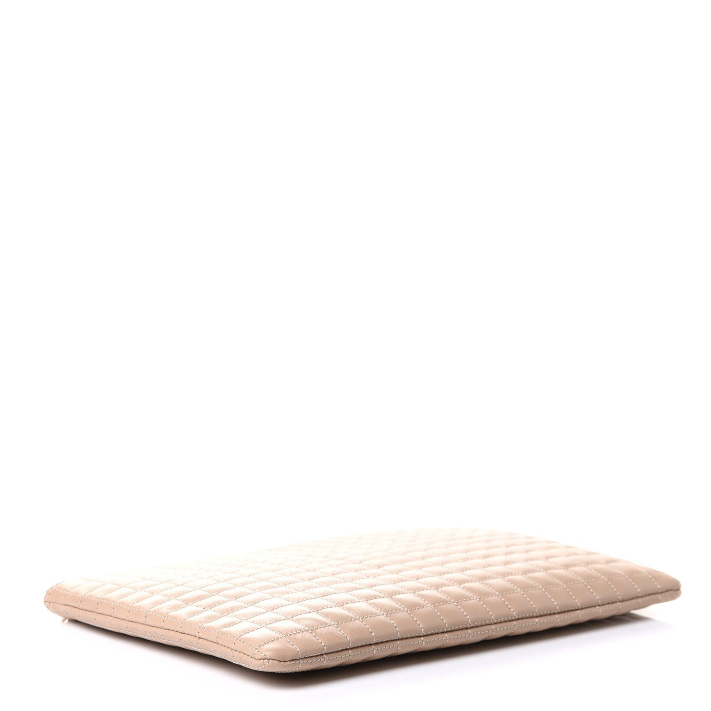 Calfskin Quilted C Charm Pouch Nude