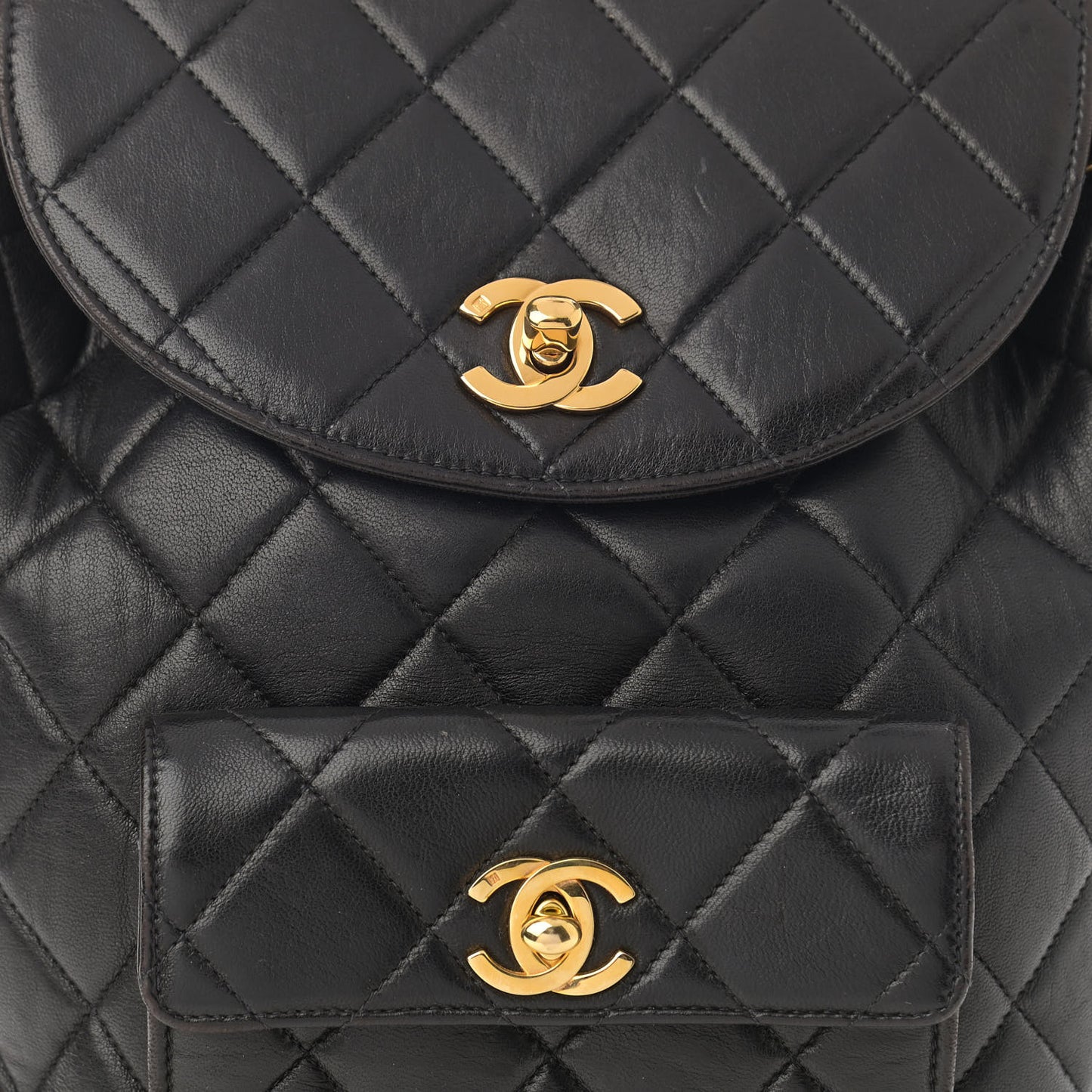 Lambskin Quilted Drawstring Backpack Black