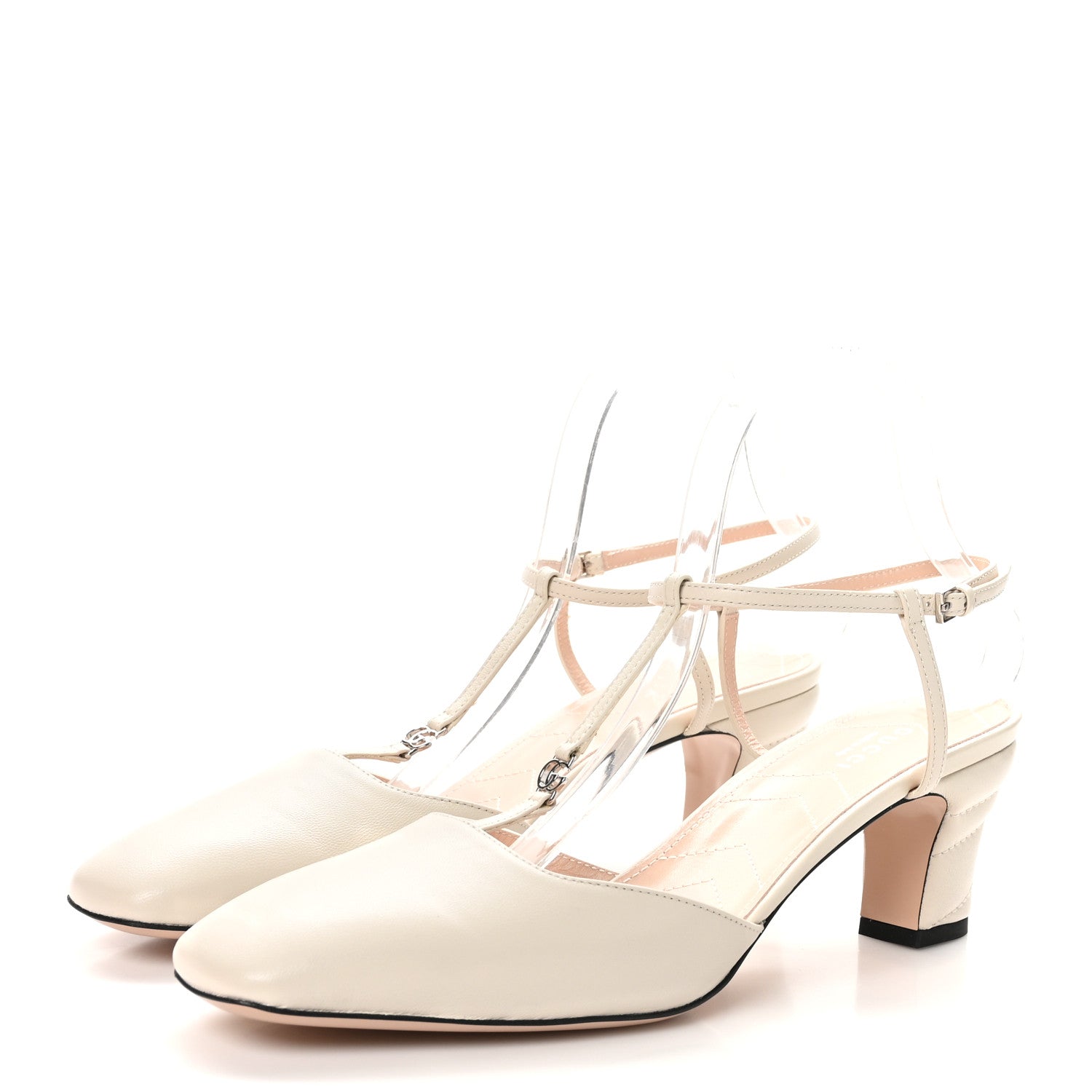 Gucci Nappa Charlotte Petite GG 55mm Slingback Pumps 40 New Mystic White 3 of 8