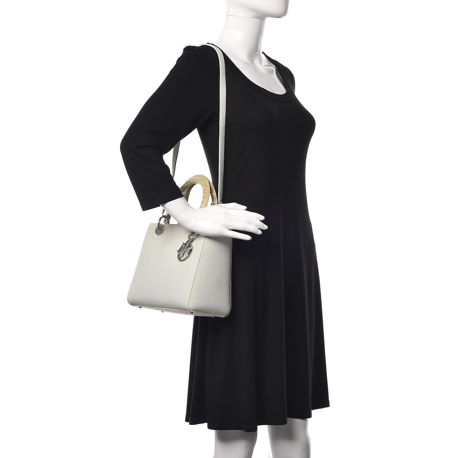 Christian Dior Canvas Crocodile Medium Lady Dior Vert Clair 2 of 19